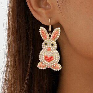 🌺 🌺 🌺Handmade Beaded Pearl Bunny Earrings
